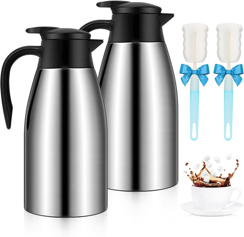 GearRoot 70oz Thermal Coffee Carafe, 2 Pack Airpot Insulated Coffee Urns Stainless Steel Vacuum Thermal Pot Dispenser for Coffee, Hot Water, Tea - Keep 12 Hours Hot, 24 Hours Cold (Silver) - Image 1